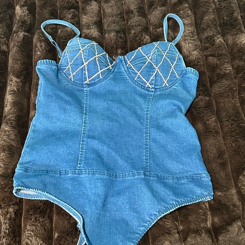 Haute Monde Blue Denim Bodysuit